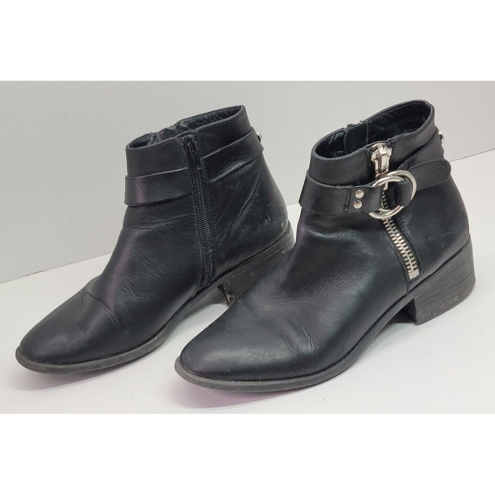 Steve Madden Black Leather Zip Ankle Boots Womens Size 7 Gothic Biker Ladies